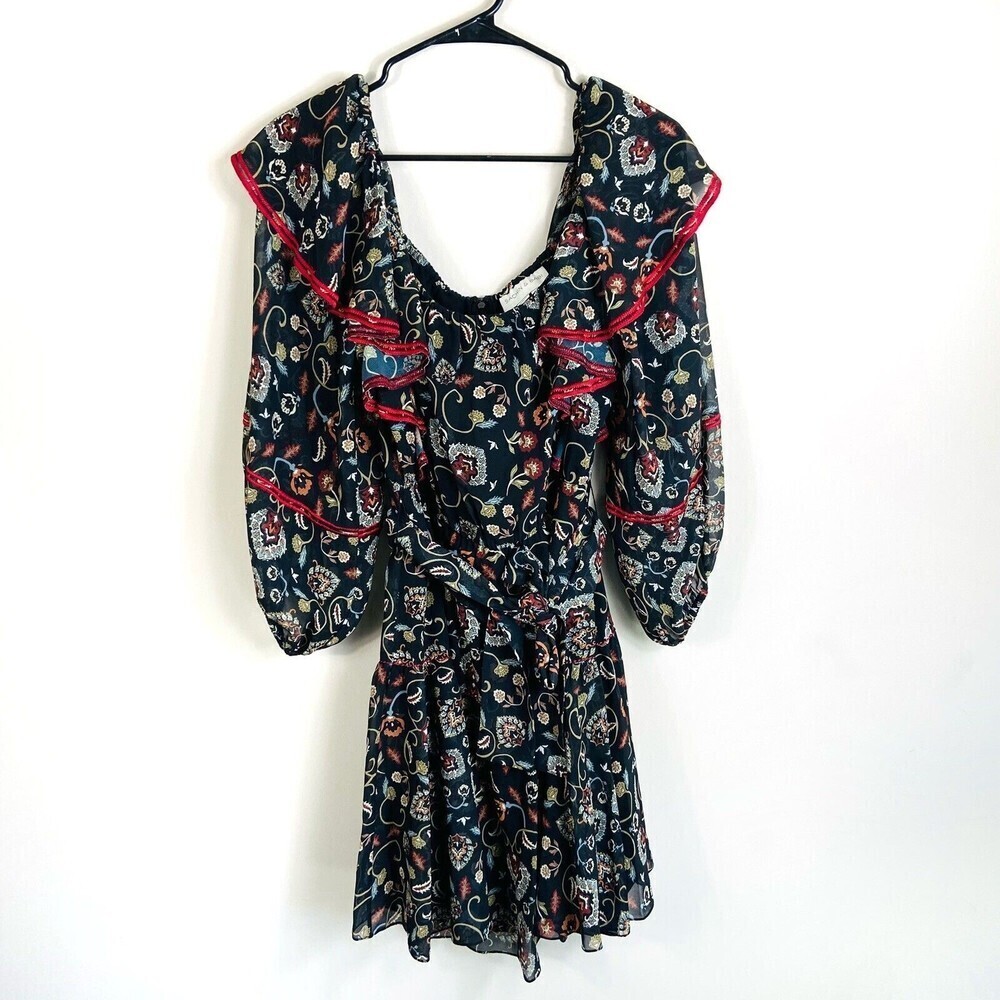 Sachin & Babi dress‎ women sz L Embroidered ruffle balloon sleeve spanish boho